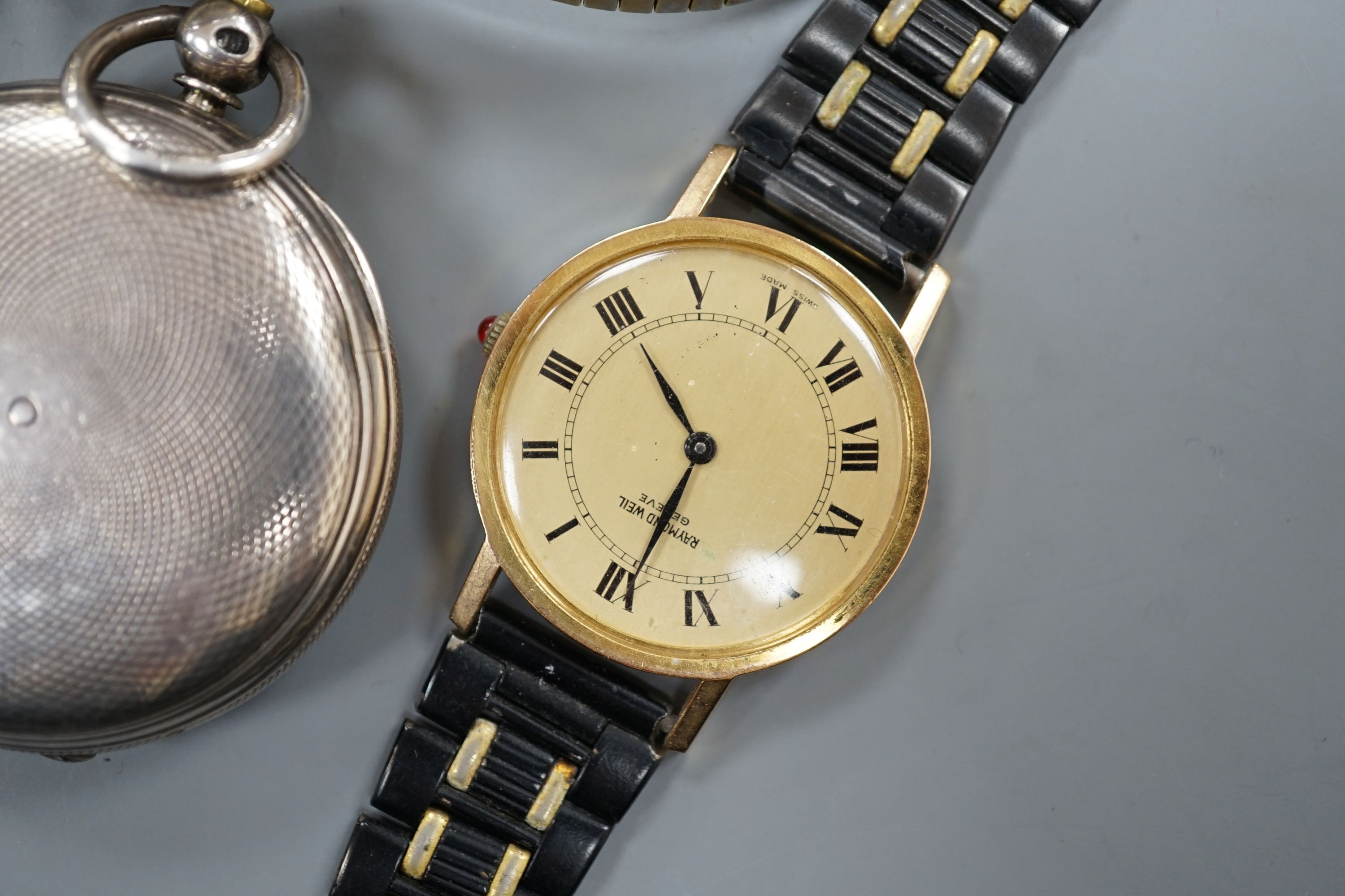 A gentleman's steel and gold plated Omega Seamaster quartz dress wrist watch, six other wrist watches including lady's Omega, five assorted pocket watches including chrome case Waltham military and one other fob watch.